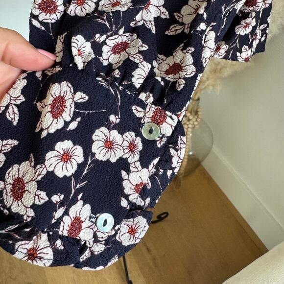 Everleigh Floral Navy Rust Ruffle Wrap Tie Long Sleeve Blouse Medium - Picture 7 of 10